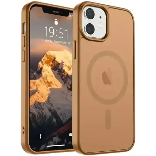 SUPFINE Magnetic for iPhone 12 Mini Case & iPhone 13 Mini Case (Compatible with MagSafe) (Military Grade Drop Protection) Slim Translucent Matte Shockproof Phone Cover,Brown - SUPFINE