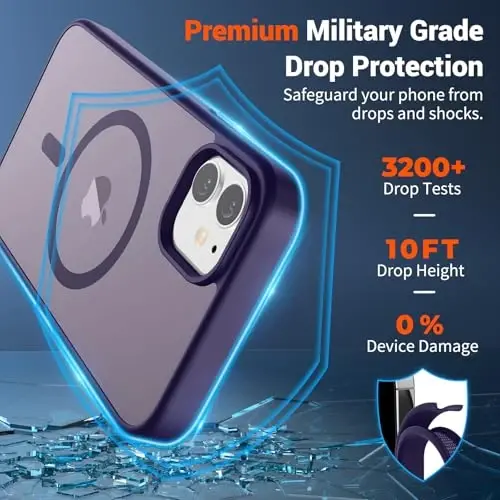SUPFINE Magnetic for iPhone 12 Mini Case & iPhone 13 Mini Case (Compatible with MagSafe) (Military Grade Drop Protection) Slim Translucent Matte Shockproof Phone Cover,Dark Purple - 3