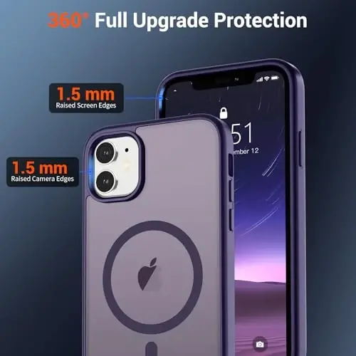 SUPFINE Magnetic for iPhone 12 Mini Case & iPhone 13 Mini Case (Compatible with MagSafe) (Military Grade Drop Protection) Slim Translucent Matte Shockproof Phone Cover,Dark Purple - 4