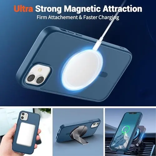 SUPFINE Magnetic for iPhone 12 Mini Case & iPhone 13 Mini Case (Compatible with MagSafe) (Military Grade Drop Protection) Slim Translucent Matte Shockproof Phone Cover,Deep Blue - 4