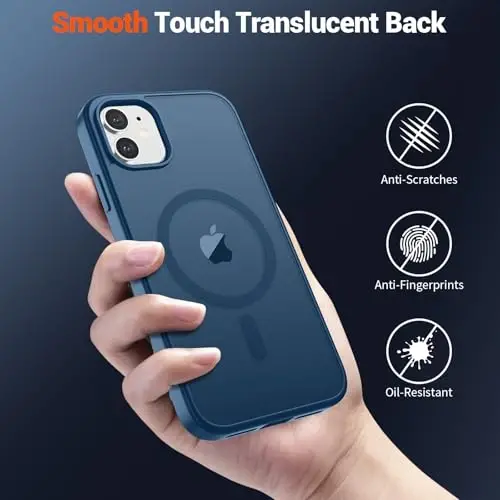 SUPFINE Magnetic for iPhone 12 Mini Case & iPhone 13 Mini Case (Compatible with MagSafe) (Military Grade Drop Protection) Slim Translucent Matte Shockproof Phone Cover,Deep Blue - 5
