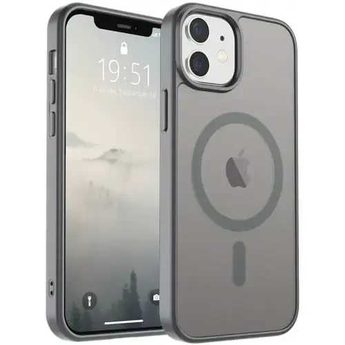 SUPFINE Magnetic for iPhone 12 Mini Case & iPhone 13 Mini Case (Compatible with MagSafe) (Military Grade Drop Protection) Slim Translucent Matte Shockproof Phone Cover,Gray - 1