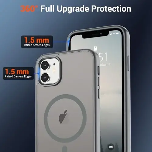 SUPFINE Magnetic for iPhone 12 Mini Case & iPhone 13 Mini Case (Compatible with MagSafe) (Military Grade Drop Protection) Slim Translucent Matte Shockproof Phone Cover,Gray - 4