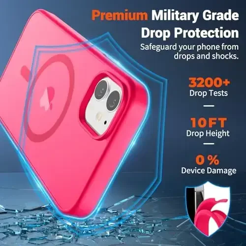 SUPFINE Magnetic for iPhone 12 Mini Case & iPhone 13 Mini Case (Compatible with MagSafe) (Military Grade Drop Protection) Slim Translucent Matte Shockproof Phone Cover,Hot Pink - 3