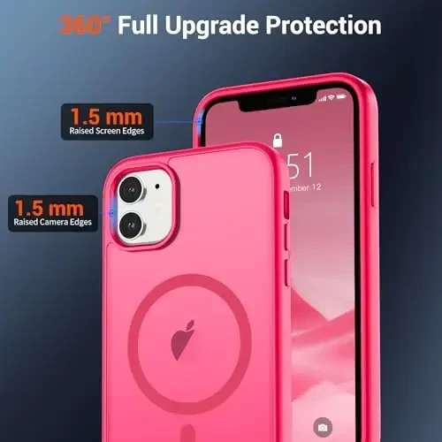 SUPFINE Magnetic for iPhone 12 Mini Case & iPhone 13 Mini Case (Compatible with MagSafe) (Military Grade Drop Protection) Slim Translucent Matte Shockproof Phone Cover,Hot Pink - 4