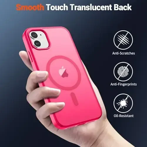 SUPFINE Magnetic for iPhone 12 Mini Case & iPhone 13 Mini Case (Compatible with MagSafe) (Military Grade Drop Protection) Slim Translucent Matte Shockproof Phone Cover,Hot Pink - 6