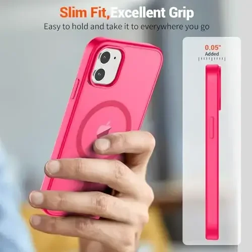 SUPFINE Magnetic for iPhone 12 Mini Case & iPhone 13 Mini Case (Compatible with MagSafe) (Military Grade Drop Protection) Slim Translucent Matte Shockproof Phone Cover,Hot Pink - 7