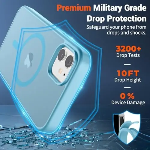 SUPFINE Magnetic for iPhone 12 Mini Case & iPhone 13 Mini Case (Compatible with MagSafe) (Military Grade Drop Protection) Slim Translucent Matte Shockproof Phone Cover,Light Blue - 3