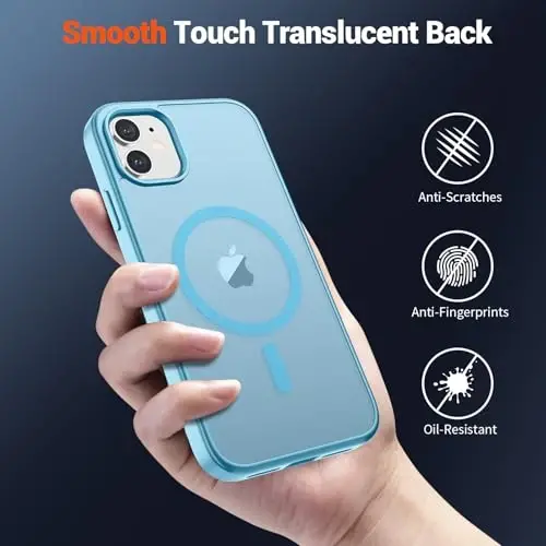 SUPFINE Magnetic for iPhone 12 Mini Case & iPhone 13 Mini Case (Compatible with MagSafe) (Military Grade Drop Protection) Slim Translucent Matte Shockproof Phone Cover,Light Blue - 6