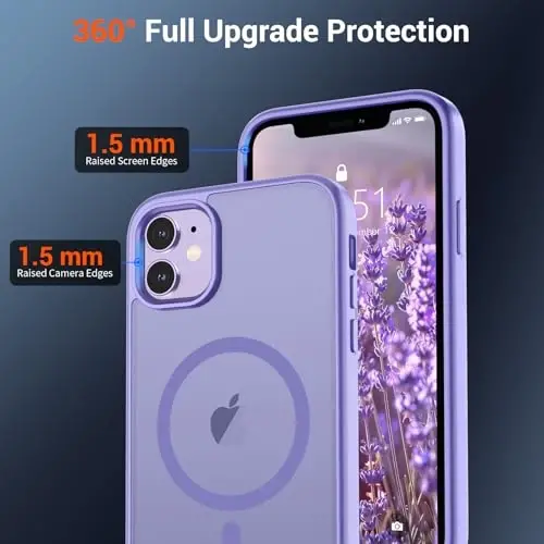 SUPFINE Magnetic for iPhone 12 Mini Case & iPhone 13 Mini Case (Compatible with MagSafe) (Military Grade Drop Protection) Slim Translucent Matte Shockproof Phone Cover,Purple - 3