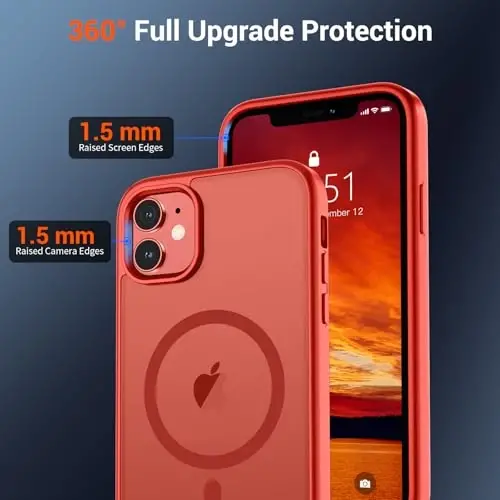SUPFINE Magnetic for iPhone 12 Mini Case & iPhone 13 Mini Case (Compatible with MagSafe) (Military Grade Drop Protection) Slim Translucent Matte Shockproof Phone Cover,Red - 3