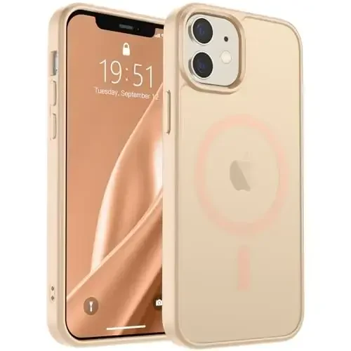 SUPFINE Magnetic for iPhone 12 Mini Case & iPhone 13 Mini Case (Compatible with MagSafe) (Military Grade Drop Protection) Slim Translucent Matte Shockproof Phone Cover,Sand Pink - 1