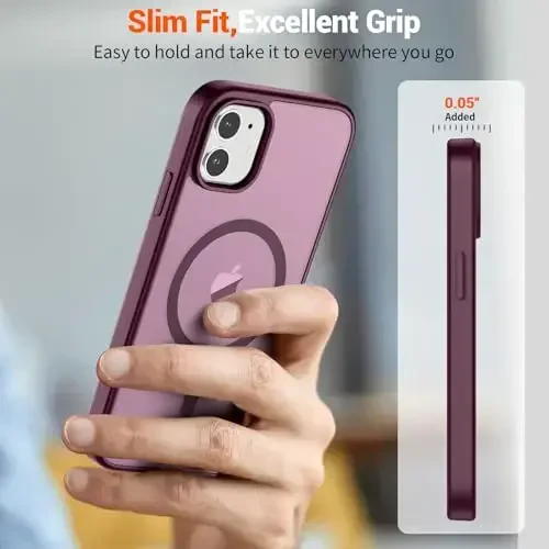 SUPFINE Magnetic for iPhone 12 Mini Case & iPhone 13 Mini Case (Compatible with MagSafe) (Military Grade Drop Protection) Slim Translucent Matte Shockproof Phone Cover,Wine Red - 7