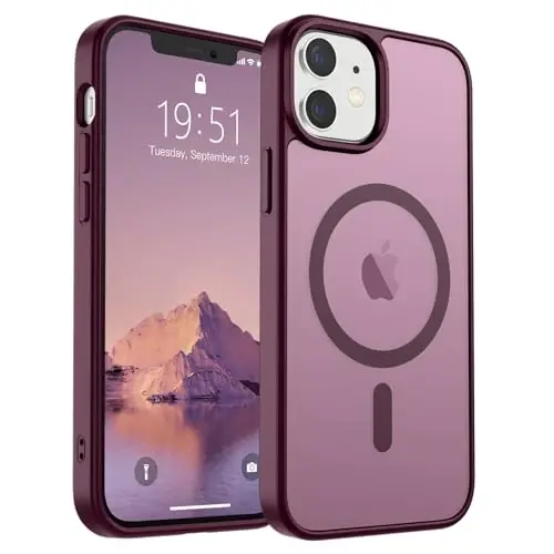 SUPFINE Magnetic for iPhone 12 Mini Case & iPhone 13 Mini Case (Compatible with MagSafe) (Military Grade Drop Protection) Slim Translucent Matte Shockproof Phone Cover,Wine Red 