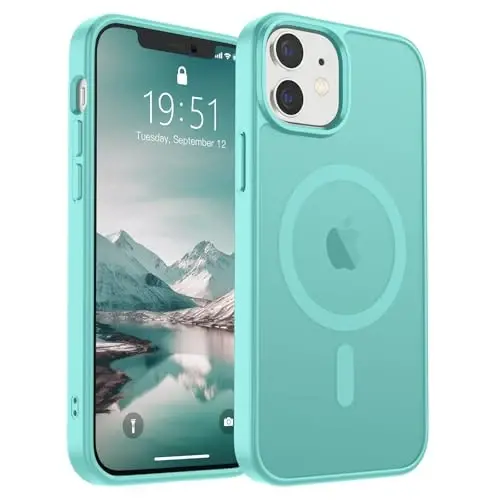 SUPFINE Magnetic for iPhone 12 Mini Case & iPhone 13 Mini Case (Compatible with MagSafe) (Military Grade Drop Protection) Translucent Matte Shockproof Phone Cover,Blue Green 