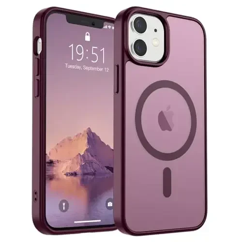 SUPFINE Magnetic for iPhone 12 Mini Case & iPhone 13 Mini Case (MagSafe bilan mos) (Harbiy darajadagi tushishdan himoya) Yengil yarim shaffof mat zarbga chidamli telefon qopqog'i, to'q qizil 