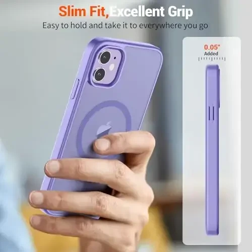 SUPFINE Magnetic for iPhone 12 Mini Case & iPhone 13 Mini Case (MagSafe bilan mos) (Harbiy darajadagi tushishdan himoya) Yupqa shaffof mat zarbga chidamli telefon qopqog'i, binafsha - 7