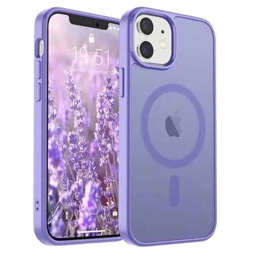 SUPFINE Magnetic for iPhone 12 Mini Case & iPhone 13 Mini Case (MagSafe bilan mos) (Harbiy darajadagi tushishdan himoya) Yupqa shaffof mat zarbga chidamli telefon qopqog'i, binafsha 