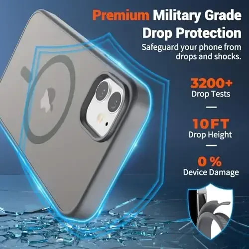 SUPFINE Magnetic for iPhone 12 Mini Case & iPhone 13 Mini Case (MagSafe bilan mos) (Harbiy darajadagi tushishdan himoya) Yupqa shaffof matli zarbga chidamli telefon qopqog'i, kulrang - 3