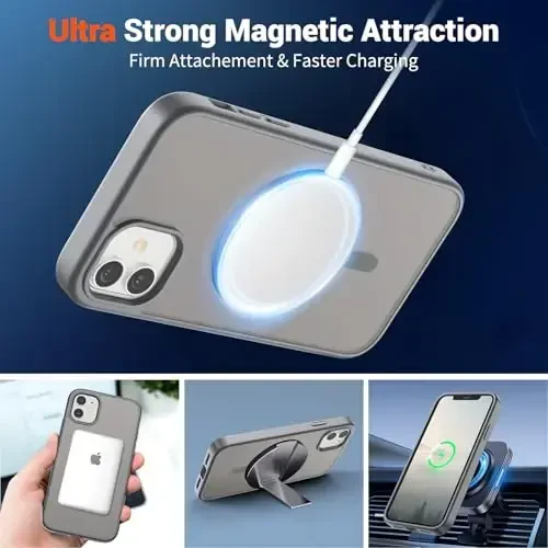 SUPFINE Magnetic for iPhone 12 Mini Case & iPhone 13 Mini Case (MagSafe bilan mos) (Harbiy darajadagi tushishdan himoya) Yupqa shaffof matli zarbga chidamli telefon qopqog'i, kulrang - 5