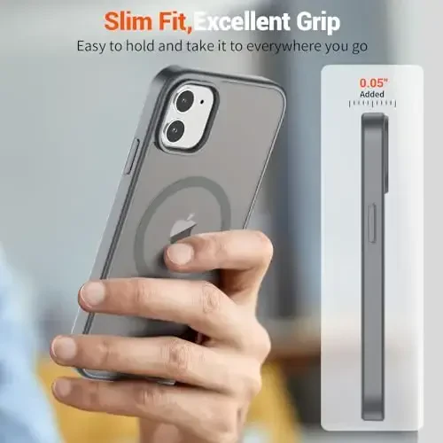 SUPFINE Magnetic for iPhone 12 Mini Case & iPhone 13 Mini Case (MagSafe bilan mos) (Harbiy darajadagi tushishdan himoya) Yupqa shaffof matli zarbga chidamli telefon qopqog'i, kulrang - 7