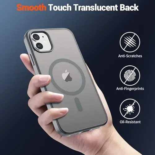 SUPFINE Magnetic for iPhone 12 Mini Case & iPhone 13 Mini Case (MagSafe bilan mos) (Harbiy darajadagi tushishdan himoya) Yupqa shaffof matli zarbga chidamli telefon qopqog'i, kulrang - 6