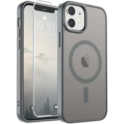 SUPFINE Magnetic for iPhone 12 Mini Case & iPhone 13 Mini Case (MagSafe bilan mos) (Harbiy darajadagi tushishdan himoya) Yupqa shaffof matli zarbga chidamli telefon qopqog'i, kulrang 