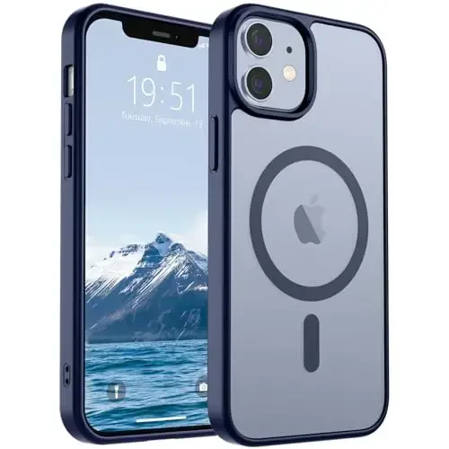 SUPFINE Magnetic for iPhone 12 Mini Case & iPhone 13 Mini Case (MagSafe bilan mos) (Harbiy darajadagi tushishdan himoya) Yupqa shaffof matli zarbga chidamli telefon qopqog'i, to'q ko'k - 1