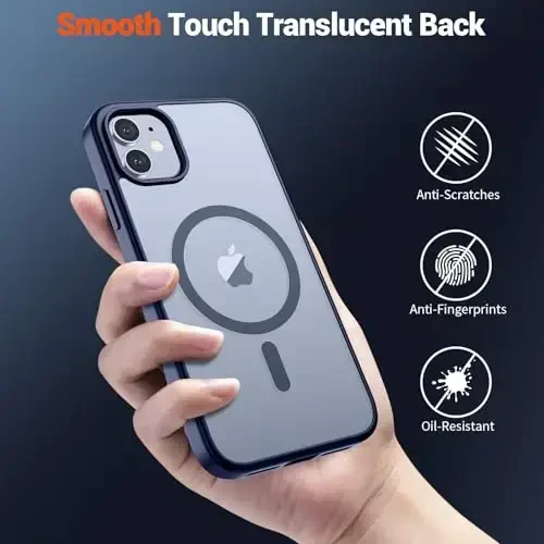SUPFINE Magnetic for iPhone 12 Mini Case & iPhone 13 Mini Case (MagSafe bilan mos) (Harbiy darajadagi tushishdan himoya) Yupqa shaffof matli zarbga chidamli telefon qopqog'i, to'q ko'k - 6