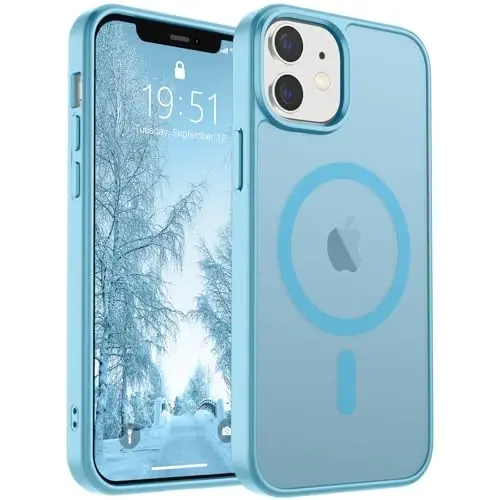 SUPFINE Magnetic for iPhone 12 Mini Case & iPhone 13 Mini Case (MagSafe bilan mos) (Harbiy darajadagi tushishdan himoya) Yupqa shaffof mato zarbga chidamli telefon qopqog'i, och ko'k - 1