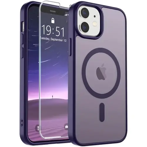 SUPFINE Magnetic for iPhone 12 Mini Case & iPhone 13 Mini Case (MagSafe bilan mos) (Harbiy darajadagi tushishdan himoya) Yupqa shaffof mato zarbga chidamli telefon qopqog'i, to'q binafsha - 1