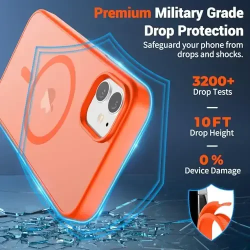 SUPFINE Magnetic for iPhone 12 Mini Case & iPhone 13 Mini Case (MagSafe bilan mos) (Harbiy darajadagi tushishdan himoya) Yupqa yarim shaffof mat zarba o'tkazmaydigan telefon qopqog'i, to'q sariq - 3