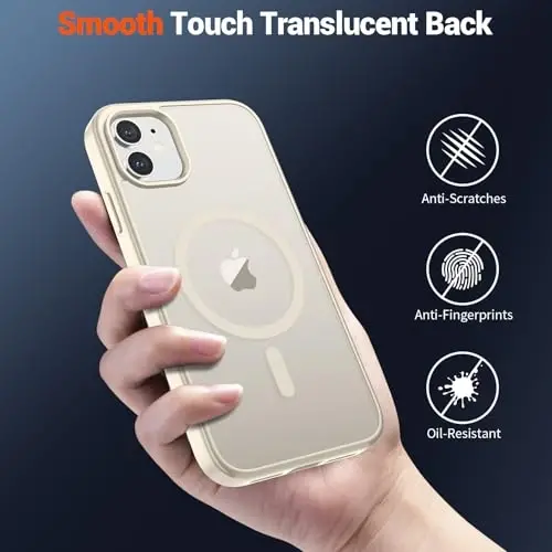 SUPFINE Magnetic for iPhone 12 Mini Case & iPhone 13 Mini Case (MagSafe bilan mos) (Harbiy darajadagi tushishdan himoya) Yupqa yarim shaffof mat zarbga chidamli telefon qopqog'i, Antiqa oq - 6