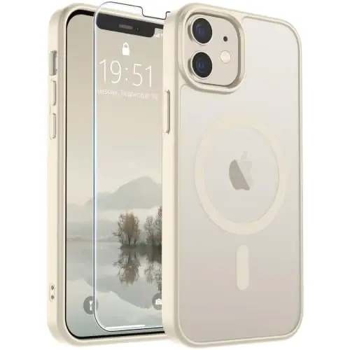 SUPFINE Magnetic for iPhone 12 Mini Case & iPhone 13 Mini Case (MagSafe bilan mos) (Harbiy darajadagi tushishdan himoya) Yupqa yarim shaffof mat zarbga chidamli telefon qopqog'i, Antiqa oq - 1