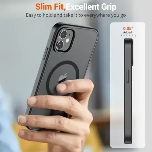 SUPFINE Magnetic for iPhone 12 Mini Case & iPhone 13 Mini Case (MagSafe bilan mos keladi) (Harbiy darajadagi tushishdan himoya) Yupqa yarim shaffof mat zarbga chidamli telefon qopqog'i, Qora - 7