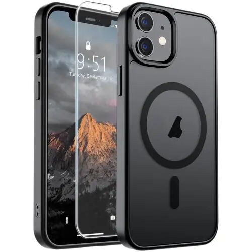 SUPFINE Magnetic for iPhone 12 Mini Case & iPhone 13 Mini Case (MagSafe bilan mos keladi) (Harbiy darajadagi tushishdan himoya) Yupqa yarim shaffof mat zarbga chidamli telefon qopqog'i, Qora 