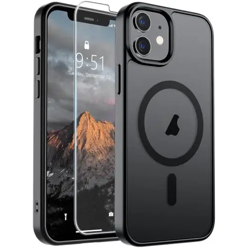 SUPFINE Magnetic for iPhone 12 Mini Case & iPhone 13 Mini Case (MagSafe bilan mos keladi) (Harbiy darajadagi tushishdan himoya) Yupqa yarim shaffof mat zarbga chidamli telefon qopqog'i, Qora - 1