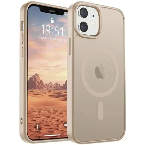 SUPFINE Magnetic for iPhone 12 Mini Case & iPhone 13 Mini Case (MagSafe bilan mos keladi) (Harbiy darajadagi tushishdan himoya) Yupqa yarim shaffof matli zarbga chidamli telefon qopqog'i, Sahroi Oltin - SUPFINE