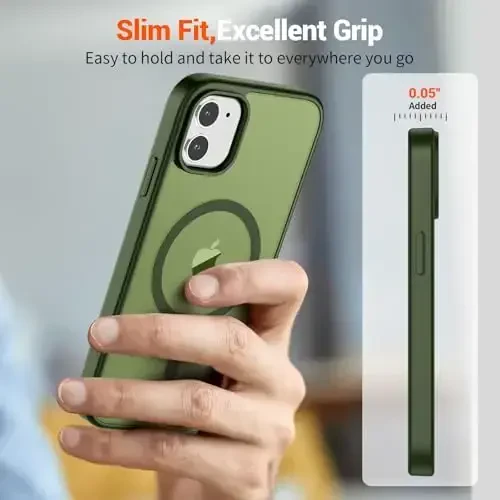 SUPFINE Magnetic for iPhone 12 Mini Case & iPhone 13 Mini Case (MagSafe bilan mos keladi) (Harbiy standartga javob beradigan tushishdan himoya) Yupqa yarim shaffof mat qoplamali zarbga chidamli telefon qopqog'i, Cangling Green - 7