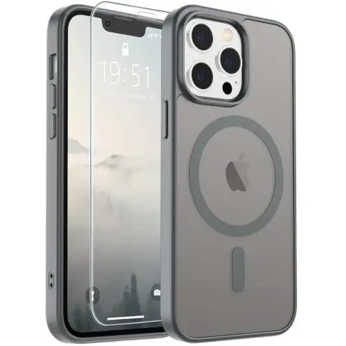 SUPFINE Magnetic for iPhone 12 Pro Max Case (Compatible with MagSafe) (Military Grade Drop Protection) Slim Translucent Matte Shockproof with Anti-Fingerprint Phone Case,Gray - 1
