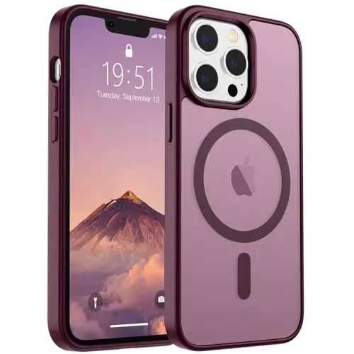 SUPFINE Magnetic for iPhone 12 Pro Max Case (Compatible with MagSafe) (Military Grade Drop Protection) Slim Translucent Matte Shockproof with Anti-Fingerprint Phone Case,Wine Red 