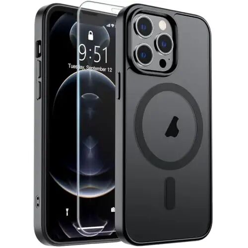 SUPFINE Magnetic for iPhone 12 Pro Max Case (Compatible with MagSafe) (Military Grade Drop Protection) Translucent Matte Shockproof Phone Case,Black 