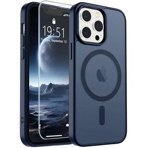 SUPFINE Magnetic for iPhone 12 Pro Max Case (Compatible with MagSafe) (Military Grade Drop Protection) Translucent Matte Shockproof Phone Cover,Dark Blue 