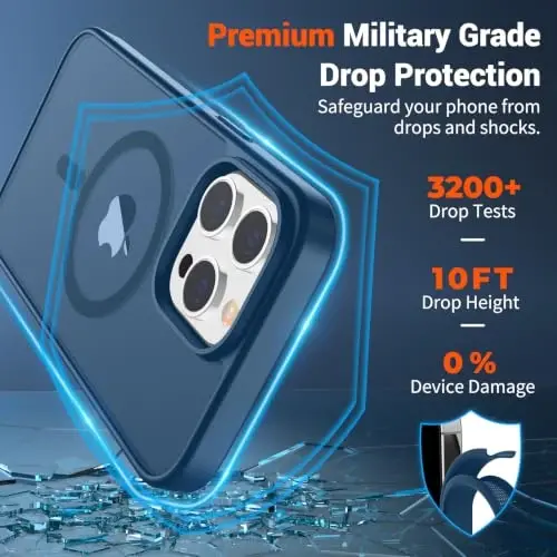 SUPFINE Magnetic for iPhone 12 Pro Max Case (Compatible with MagSafe) (Military Grade Drop Protection) Translucent Matte Shockproof Phone Cover,Deep Blue - SUPFINE (1)