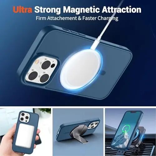 SUPFINE Magnetic for iPhone 12 Pro Max Case (Compatible with MagSafe) (Military Grade Drop Protection) Translucent Matte Shockproof Phone Cover,Deep Blue - 4