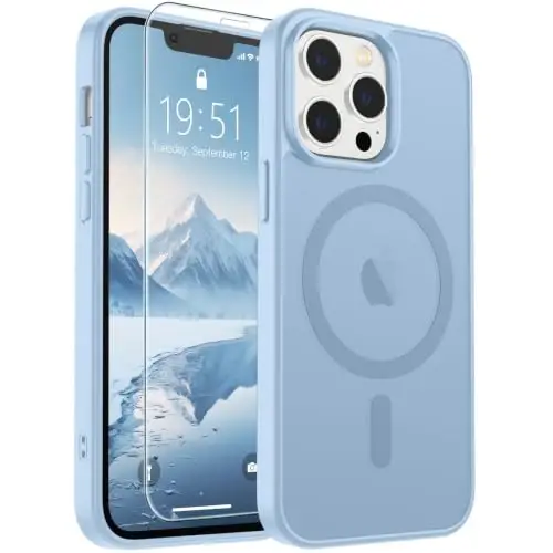 SUPFINE Magnetic for iPhone 12 Pro Max Case Glacier Blue | With Screen Protector, Translucent Matte, Compatible with MagSafe, Military Grade Drop Proof, Rugged Shockproof Protective - 1