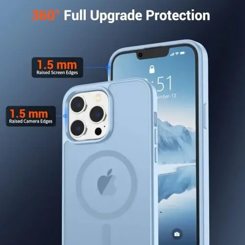 SUPFINE Magnetic for iPhone 12 Pro Max Case Glacier Blue | With Screen Protector, Translucent Matte, Compatible with MagSafe, Military Grade Drop Proof, Rugged Shockproof Protective - 4