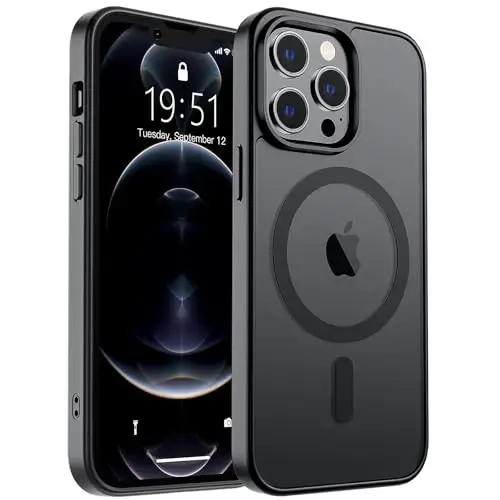 SUPFINE Magnetic for iPhone 12 Pro Max Case (MagSafe bilan mos) (Harbiy darajadagi tushishdan himoya) Yarim shaffof mat zarba o'tkazmaydigan telefon qutisi, qora 