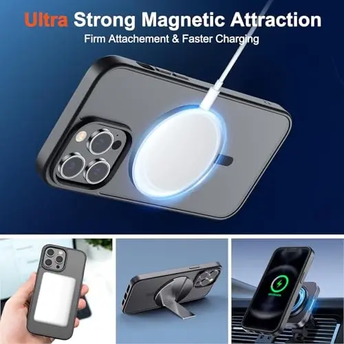 SUPFINE Magnetic for iPhone 12 Pro Max Case (MagSafe bilan mos) (Harbiy darajadagi tushishdan himoya) Yarim shaffof mat zarba o'tkazmaydigan telefon qutisi, qora - 5