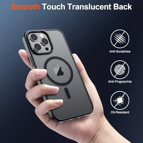 SUPFINE Magnetic for iPhone 12 Pro Max Case (MagSafe bilan mos) (Harbiy darajadagi tushishdan himoya) Yarim shaffof mat zarba o'tkazmaydigan telefon qutisi, qora - 6